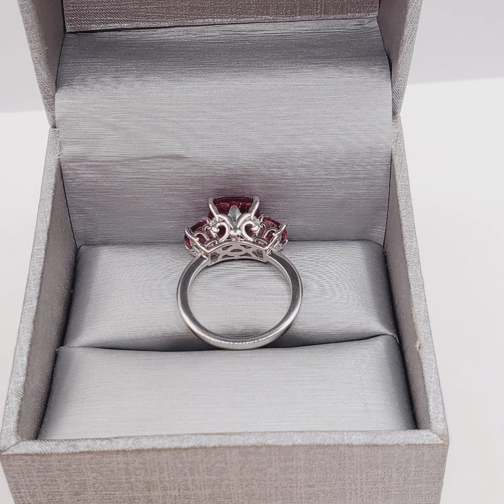 Pink Quartz Three Stone Cushion Cut Ring | 925 Sterling Silver